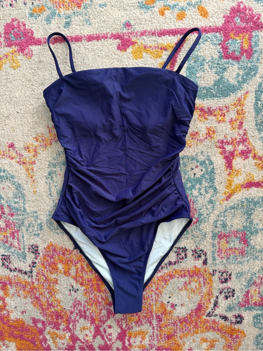 Sleek Navy One-Piece Ruched Swim Suit